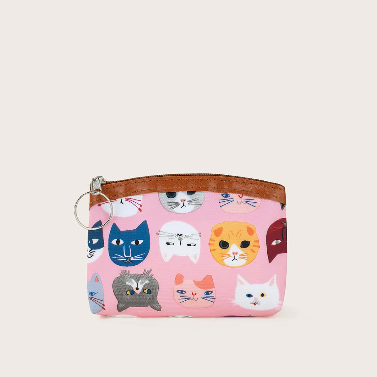 

Cat Graphic Zip Purse, Pink