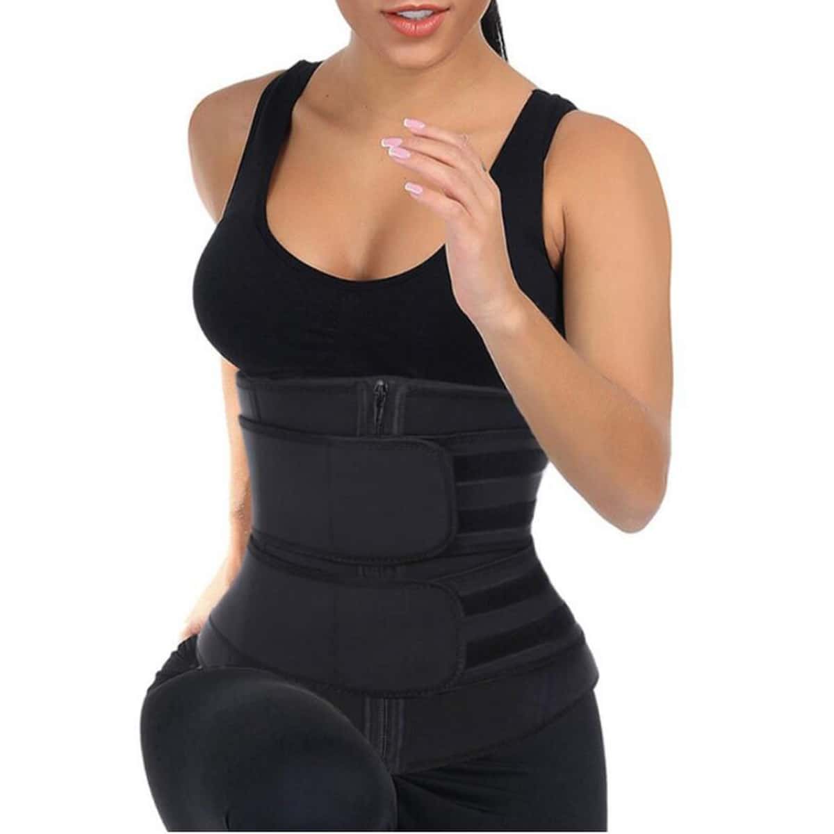 

Double Waistband Strong Velcro Sports Yoga Fitness Corset, Black