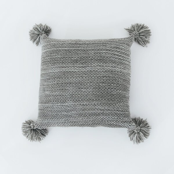 

Pom Pom Decor Knitted Cushion Cover Without Filler, Grey