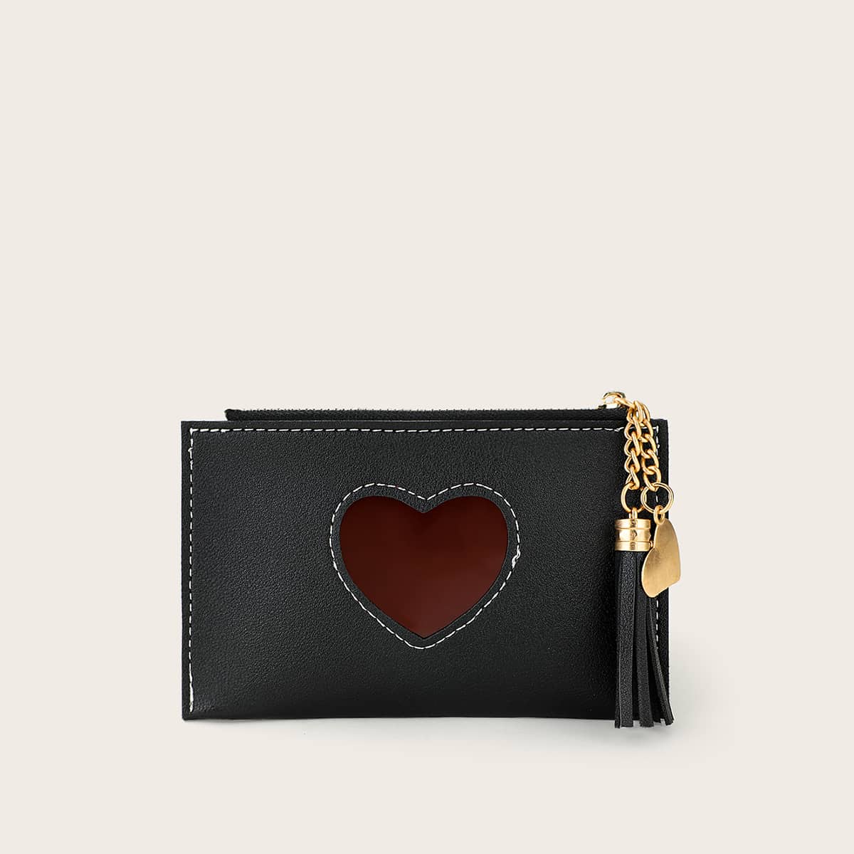 

Heart Decor Purse With Card Holder, Black