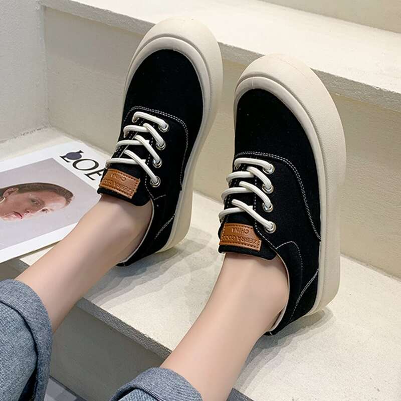 

Lace Up Front Canvas Shoes, Black