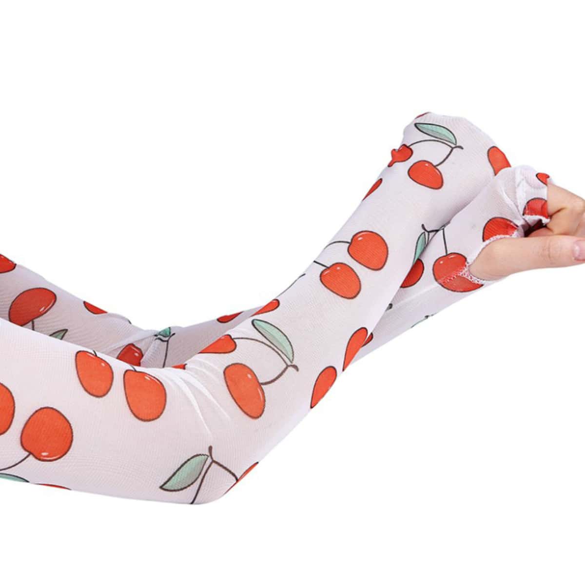 

Cherry Print Fingerless Long Gloves, Multicolor