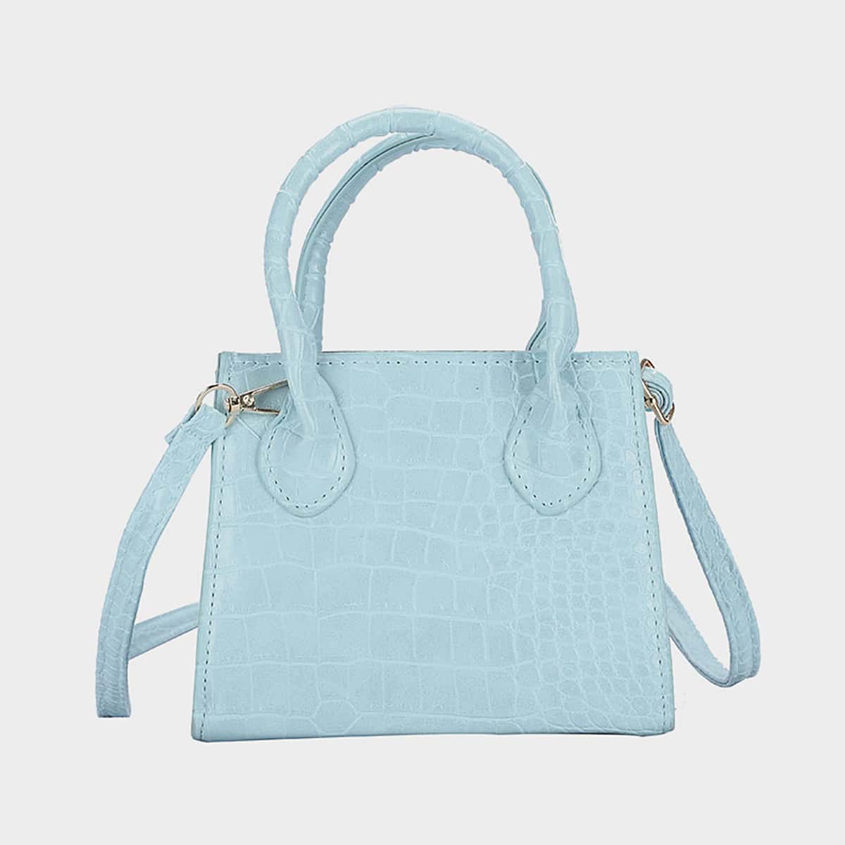 

Croc Embossed Satchel Bag, Blue