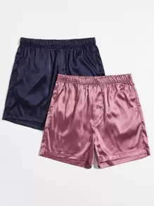 SHEIN Men 2 Packs Satin Sleep Shorts - Multicolor - View 1