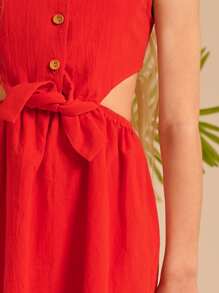 SHEIN 女孩鏤空腰繫帶連衣裙 - 紅色 - 查看 5