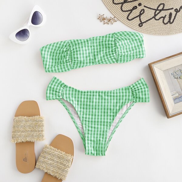 

Gingham Bandeau Bikini Swimsuit, Green