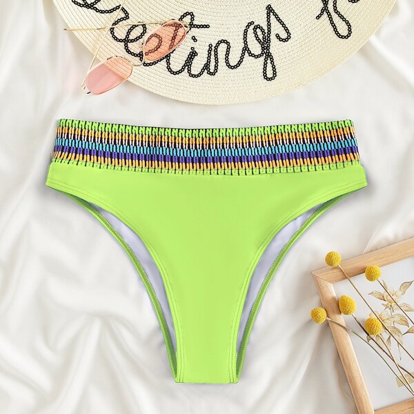 

Contrast Trim High Waisted Bikini Panty, Lime green