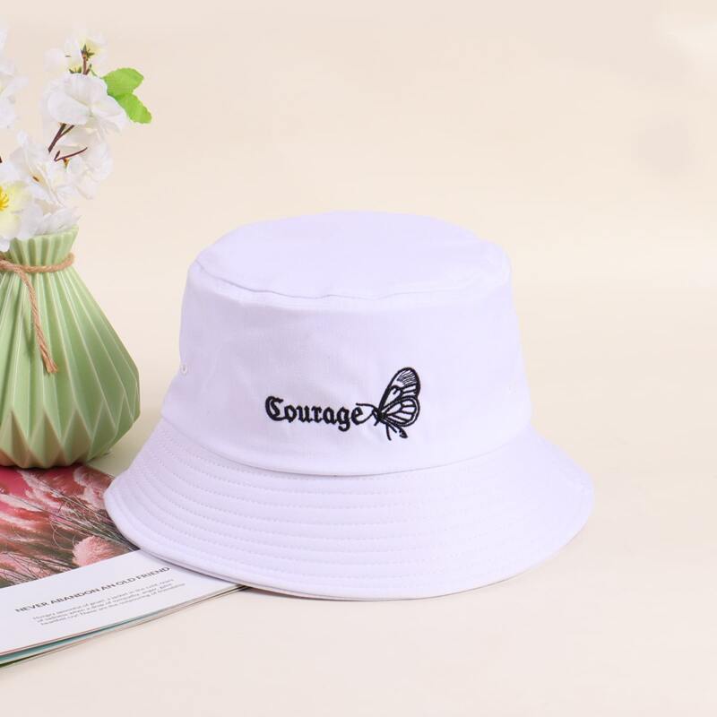

Butterfly Embroidery Bucket Hat, White