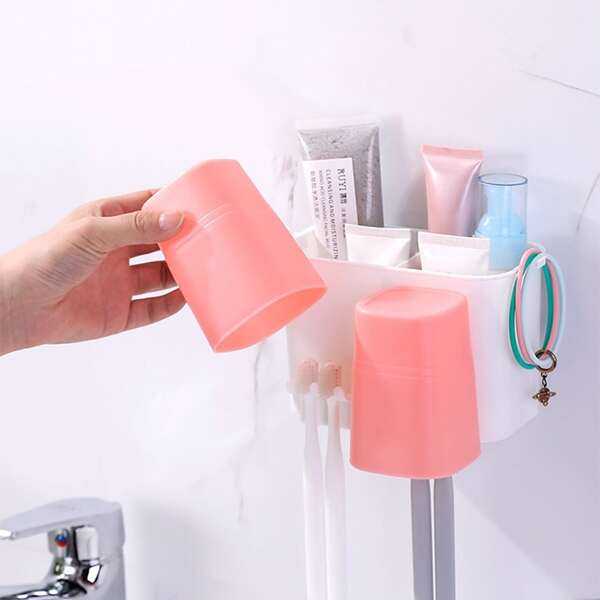 

1pc Toothbrush Rack & 2pcs Gargle Cup, Multicolor