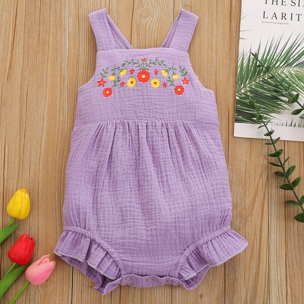 

Baby Girl Floral Print Ruffle Hem Cami Bodysuit, Purple