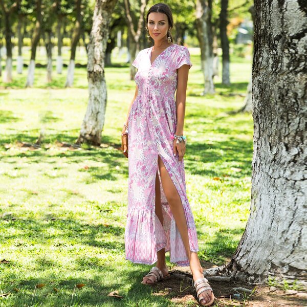 

Floral Print Ruffle Hem Dress, Multicolor
