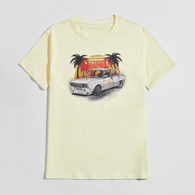 

Guys Car & Tropical Graphic Tee, Beige
