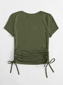 Muchica Drawstring Side Solid Tee - Army Green - View 2