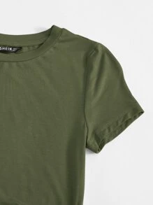 Muchica Drawstring Side Solid Tee - Army Green - View 3