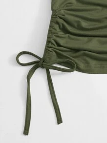 Muchica Drawstring Side Solid Tee - Army Green - View 5