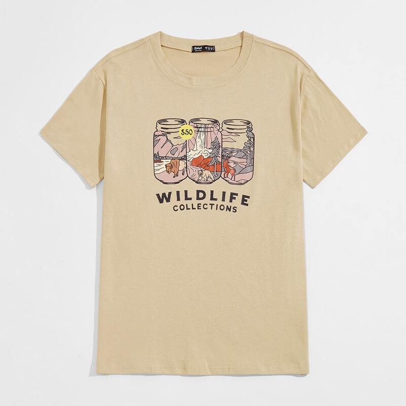 

Unisex 1pc Letter Bottle Graphic Tee, Apricot