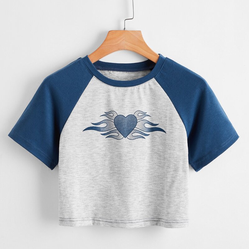 

Heart Graphic Colorblock Tee, Multicolor