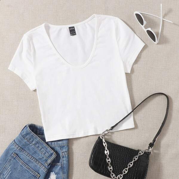 

Scoop Neck Crop Tee, White