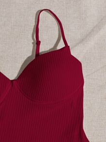 SHEIN 露肩羅紋針織素色吊帶連體衣