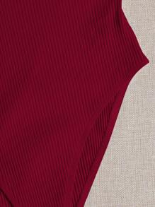 SHEIN 露肩羅紋針織素色吊帶連體衣