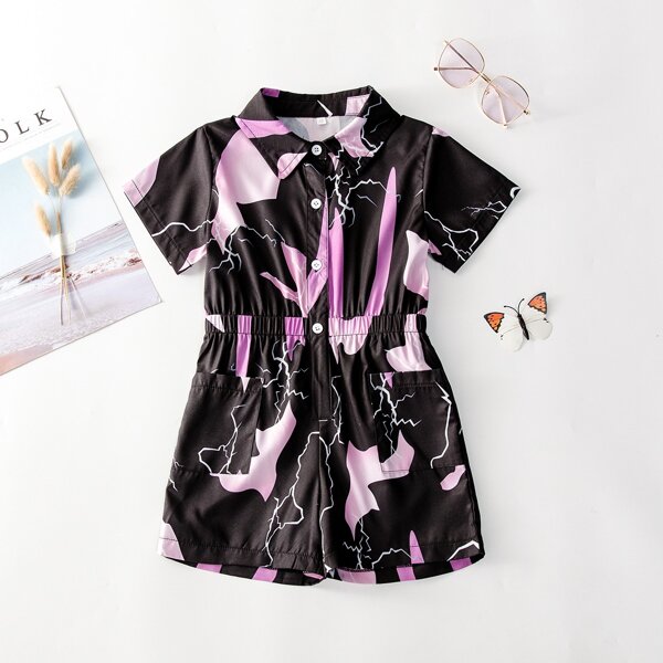 

Toddler Boys Lightning Print Shirt Romper, Black