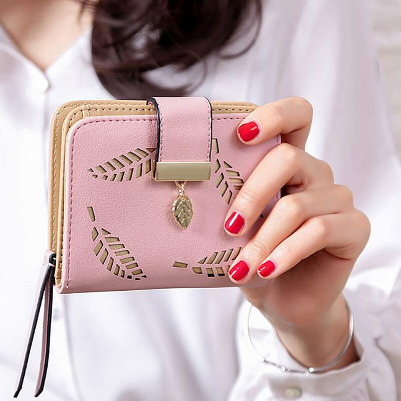 

1pc Leaf Decor Purse, Pink