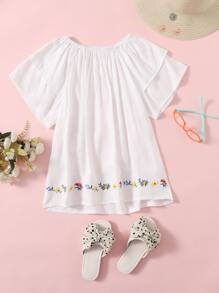 Áo cánh Gái Nghề thêu Hoa Giải trí - trắng - Xem 1