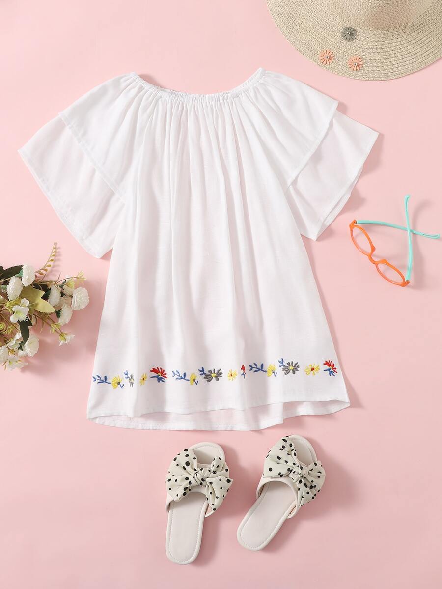 Áo cánh Gái Nghề thêu Hoa Giải trí - trắng - Xem 1