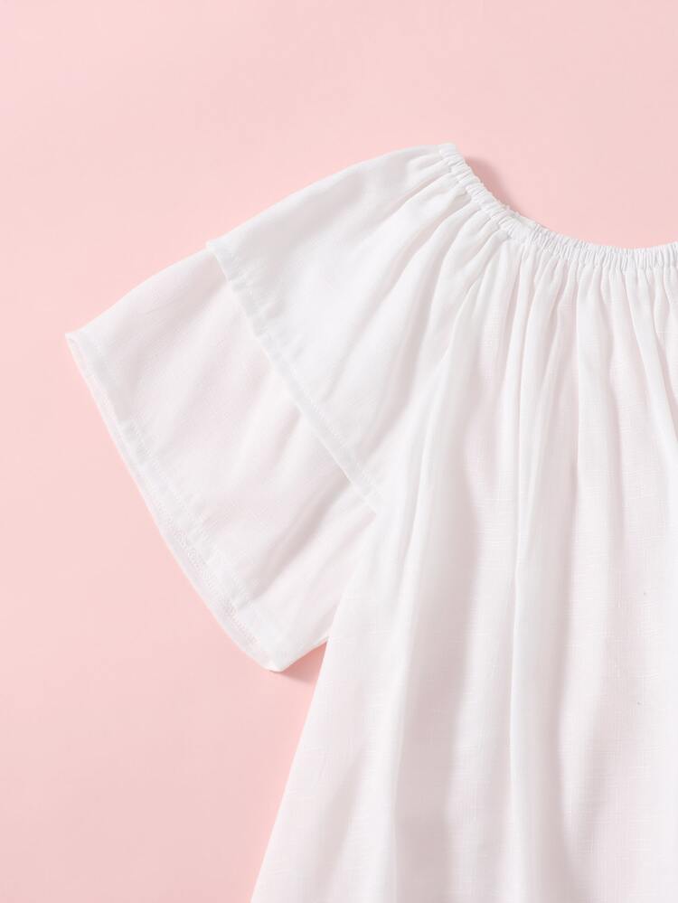 Girls Floral Embroidery Blouse - White - View 3