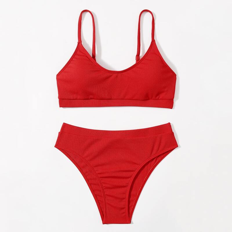 

Solid Rib Bikini Swimsuit, Red