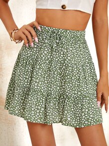 SHEIN Frenchy Váy Thắt nút Họa tiết hoa Boho - Màu xanh Bạc hà - Xem 1