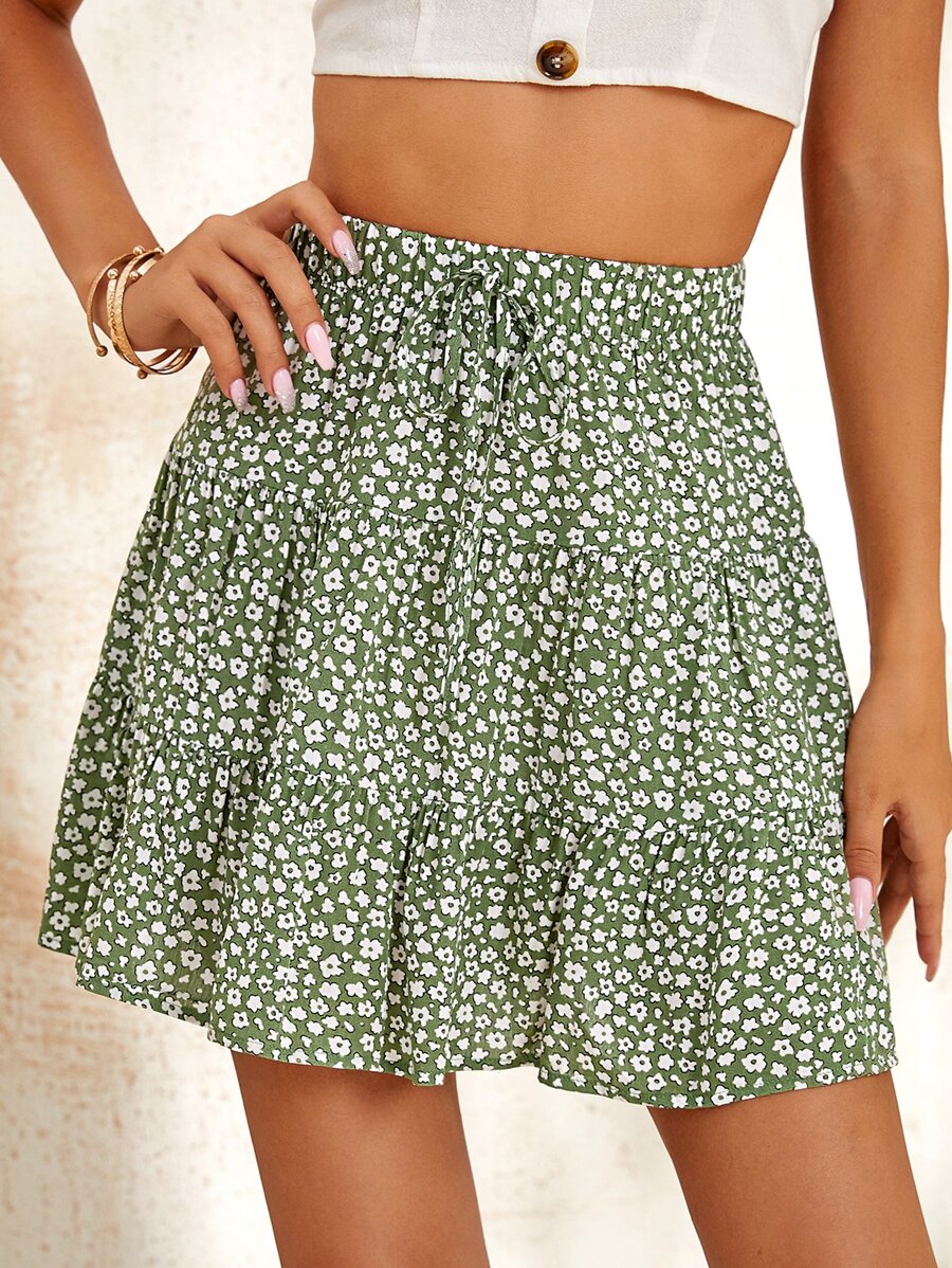 SHEIN Frenchy Váy Thắt nút Họa tiết hoa Boho - Màu xanh Bạc hà - Xem 1