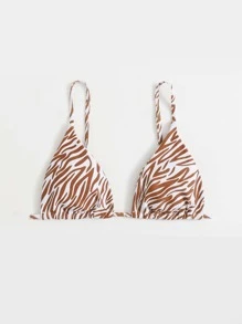 Summer Zebra Stripe Triangle Bikini Top - Brown - View 1