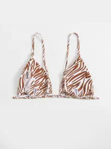 Summer Zebra Stripe Triangle Bikini Top - Brown - View 2