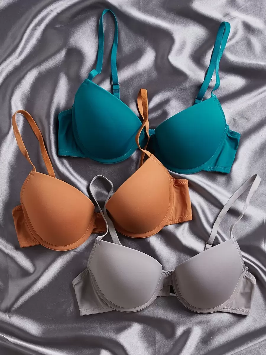 3pack Microfiber Super Push Up T-shirt Bra Set - Multicolor - View 1