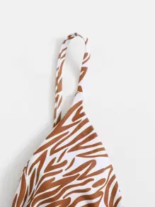 Summer Zebra Stripe Triangle Bikini Top - Brown - View 3