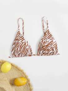 Summer Zebra Stripe Triangle Bikini Top - Brown - View 4