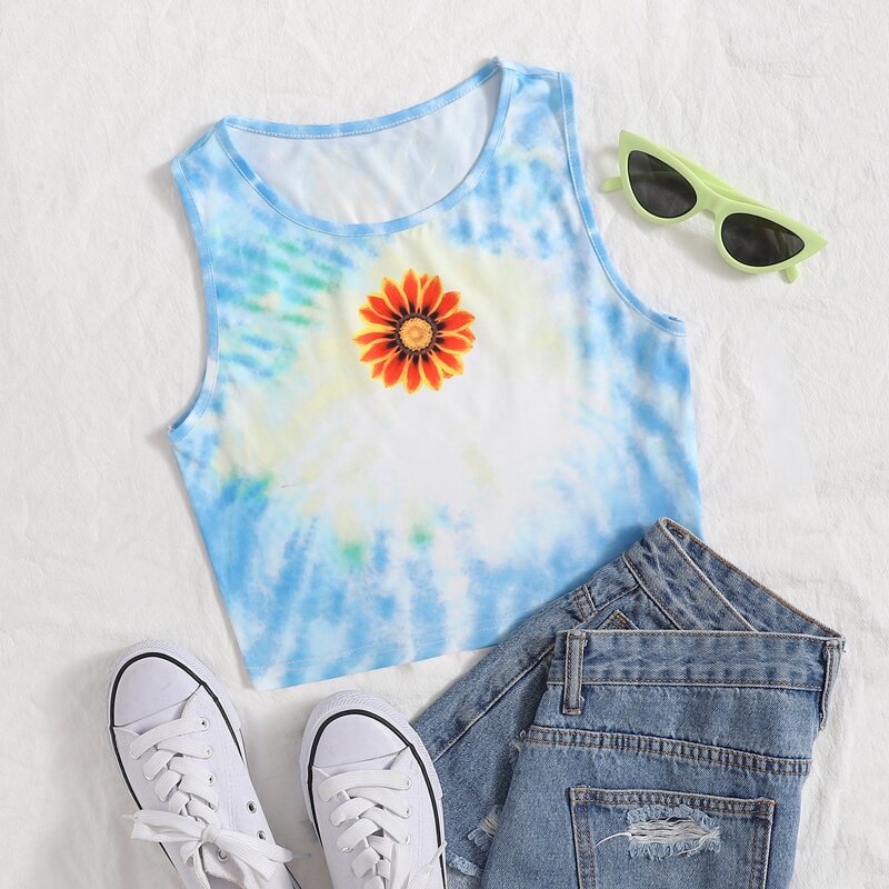 

Tie Dye Floral Print Tank Top, Multicolor