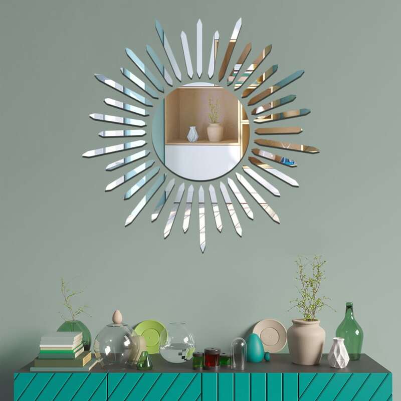 

1set Sun Design Mirror Sticker, Silver