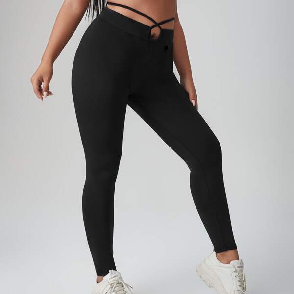 

Plus Crisscross Tie Back Leggings, Black