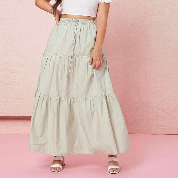 

Plus Solid Ruffle Hem Skirt, Mint green