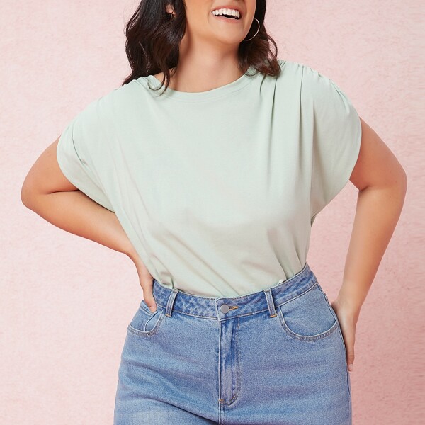 

Plus Ruched Batwing Sleeve Tee, Mint green