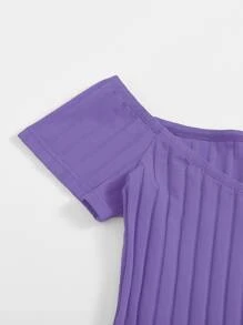 SHEIN EZwear 露肩羅紋針織包臀連衣裙 - 紫羅蘭色 - 查看 4