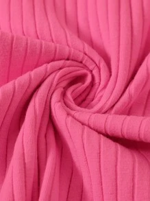 SHEIN EZwear Solid Rib-knit Bodycon Dress - Hot Pink - View 3