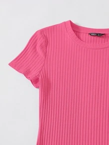 SHEIN EZwear Solid Rib-knit Bodycon Dress - Hot Pink - View 4