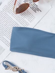 Bikini de un hombro con detalle de decoración metálica - Neblina azul - Ver 4