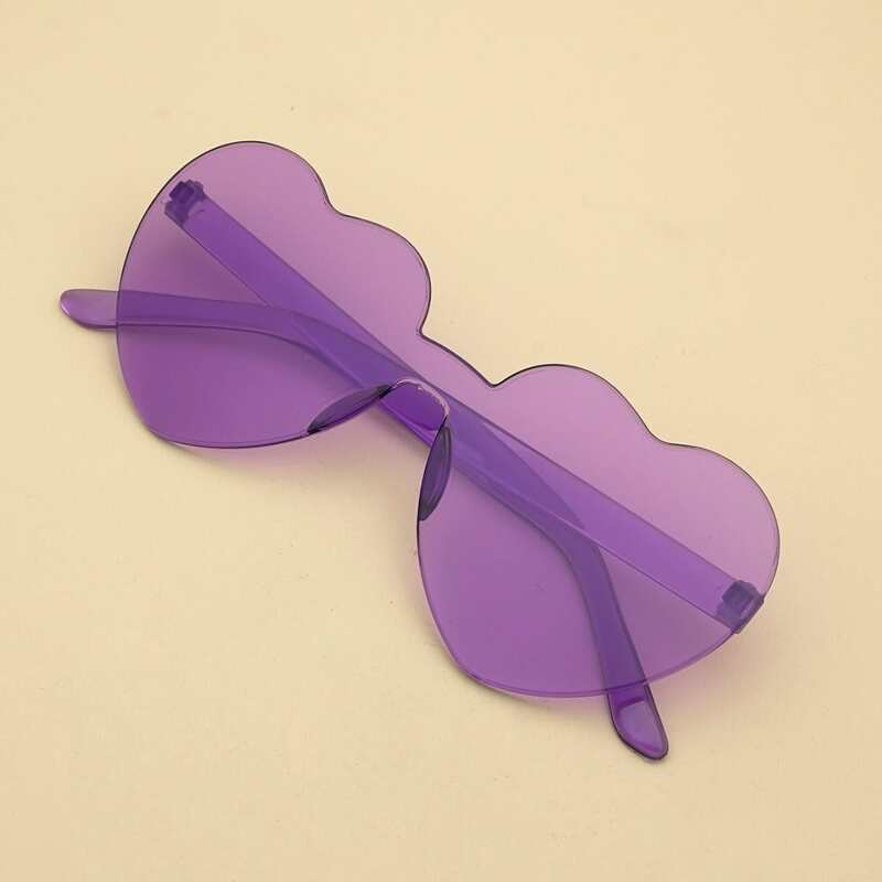 

Heart Lens Rimless Sunglasses With Random Glasses Chain, Purple
