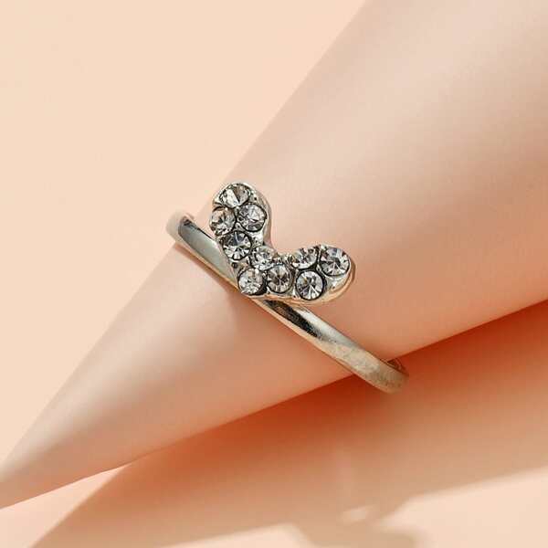 

Rhinestone Heart Decor Ring, Silver