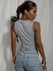 Top corto tank con diamante de imitación con letra y estrella - Negro - Ver 2