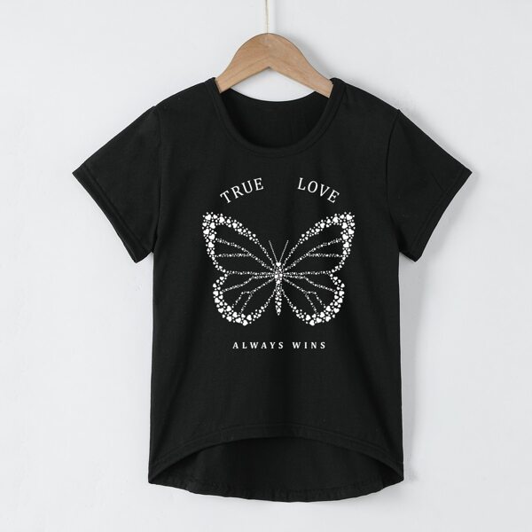 

Girls Butterfly & Letter Graphic Tee, Black